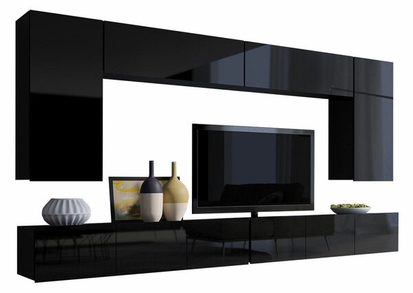 Set de living Remus XIII, Negru, Negru lucios, PAL laminat, 116 kg