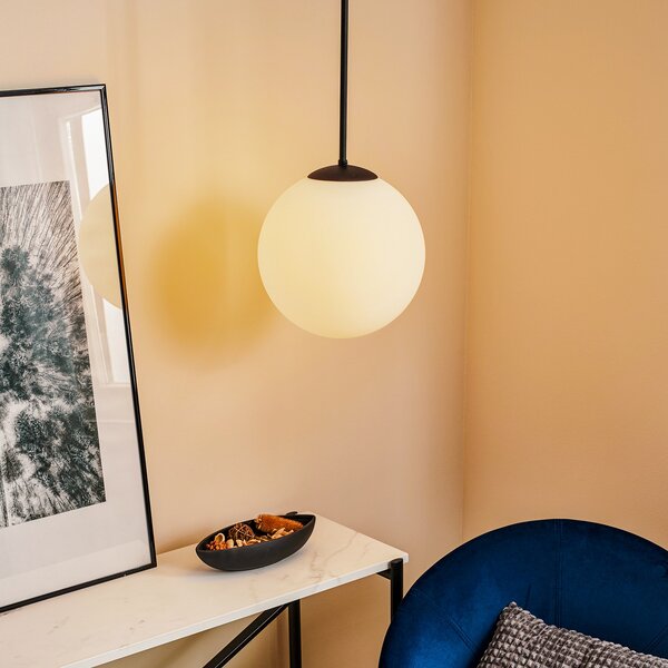 ALDEX Lampă suspendată Dione, 1 bec, alb/negru 30cm, reglabil, Alb, Camera de zi / sufragerie, Sticlă, Modern, glob