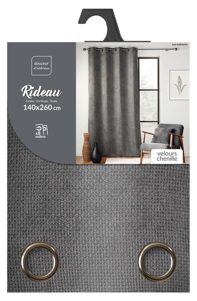 Draperie gri antracit din janilie 140x260 cm Leo – douceur d'intérieur