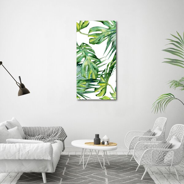 Tablou pe pe sticlă frunze tropicale