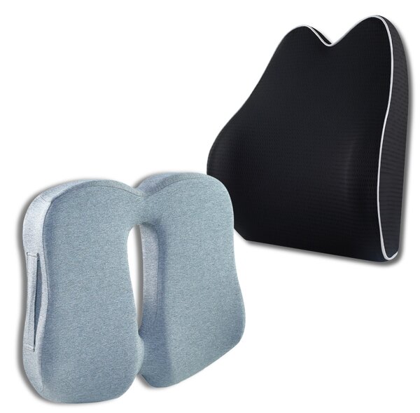Set Perna de Sezut Coccis suport si Perna Lombara Confort, Suporto Confort Complet, Pentru scaun Slim de birou sau masina, Negru / Gri