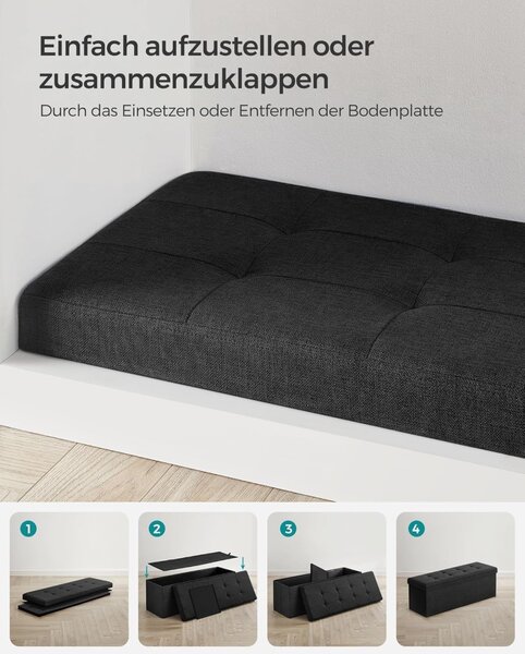 Bancuta Hol cu Spatiu de Depozitare, Velvet Vault, Negru Cerneala, 110x38x38 cm