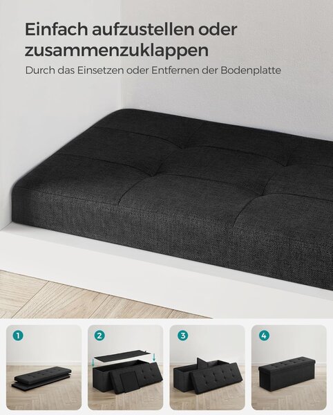 Bancuta Hol cu Spatiu de Depozitare, Velvet Vault, Negru Cerneala, 110x38x38 cm