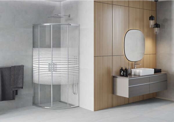 Mexen Rio, duș pătrat cu ușă glisantă 70 (uşă) x 70 (uşă) x 190 cm, sticlă transparentă de 6 mm cu benzi, profil cromat, 863-070-070-01-20