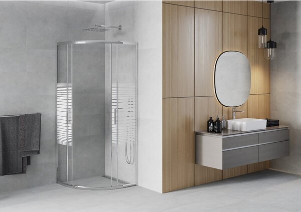 Mexen Rio, duș pătrat cu ușă glisantă 70 (uşă) x 70 (uşă) x 190 cm, sticlă transparentă de 6 mm cu benzi, profil cromat, 863-070-070-01-20
