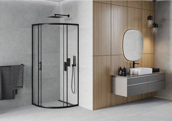 Mexen Rio, duș pătrat cu ușă glisantă 70 (uşă) x 70 (uşă) x 190 cm, sticlă transparentă de 6 mm, profil negru, 863-070-070-70-00