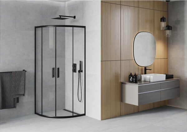 Mexen Rio, duș pătrat cu ușă glisantă 70 (uşă) x 70 (uşă) x 190 cm, sticlă transparentă de 6 mm, profil negru, 863-070-070-70-00