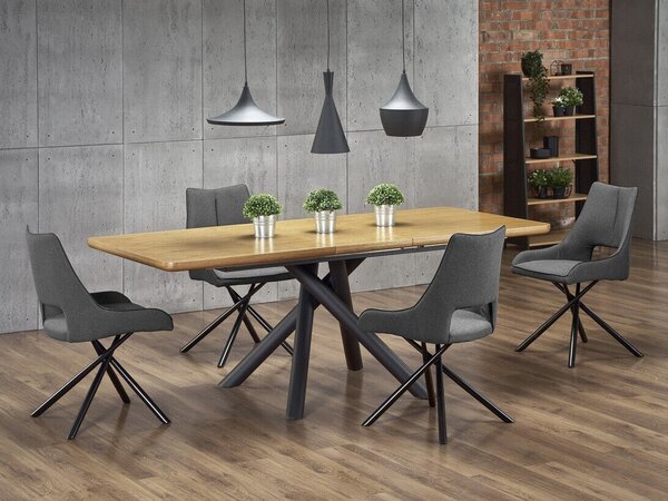 Masă Houston 880Negru, Stejar, 8x9x16cm, ExtensieExtensie, Furnir din lemn natural, MDF, Metal