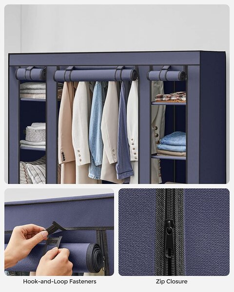 Dulap haine textil Model Jameson, Albastru, 150x45x175 cm