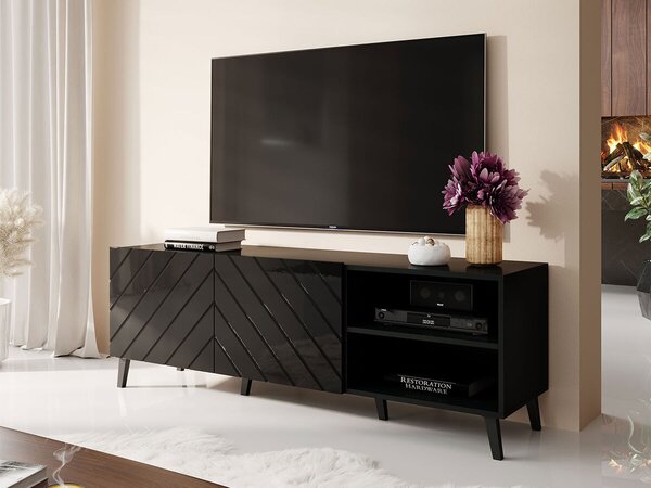 Comodă TV Charlotte 144Negru lucios, Negru, 15x5x4cm