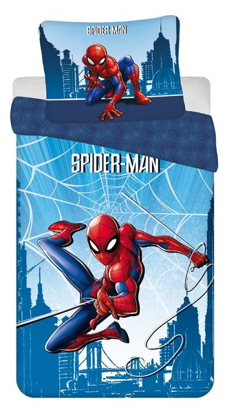 Lenjerie de pat din bumbac pentru copii Jerry Fabrics Spiderman, 140 x 200 cm, albastru