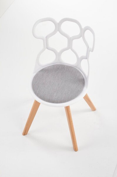 Scaun living K308, alb/gri/stejar, stofa clasica/polipropilena/lemn, 4