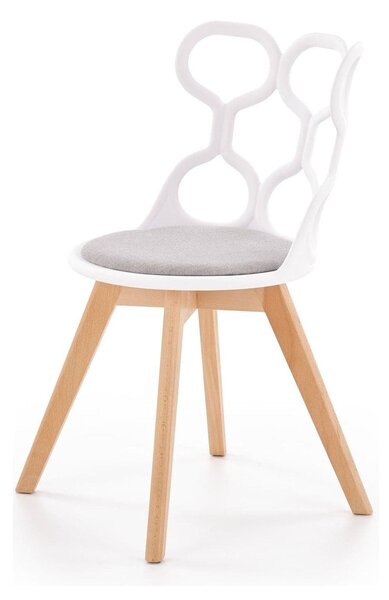 Scaun living K308, alb/gri/stejar, stofa clasica/polipropilena/lemn, 4