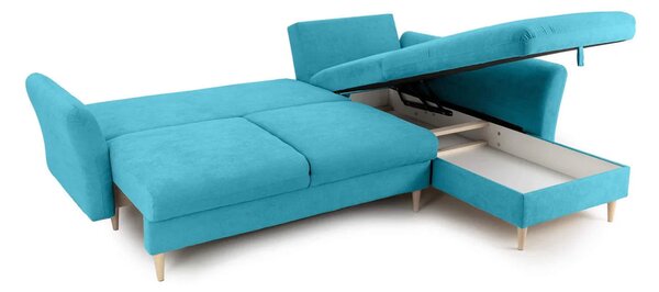 Colțar Extensibil STOCHOLM, cu ladă de depozitare, variante stânga/dreapta 270x210x90 cm, Turcoaz-Enjoy / Dreapta