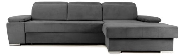 Colțar Extensibil TRENDY, cu ladă de depozitare, cu tetiere reglabile, variante stânga/dreapta 295x170x105 cm, Gri-Inchis-Enjoy / Dreapta