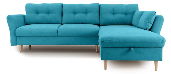 Colțar Extensibil STOCHOLM, cu ladă de depozitare, variante stânga/dreapta 270x210x90 cm, Turcoaz-Enjoy / Dreapta