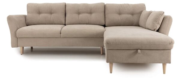 Colțar Extensibil STOCHOLM, cu ladă de depozitare, variante stânga/dreapta 270x210x90 cm, Bej-Enjoy / Dreapta