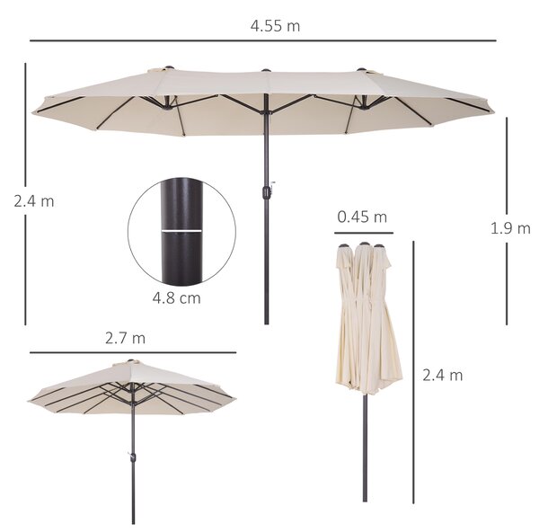 Umbrela de Gradina Impermeabila Outsunny, 12 nervuri metalice Anti-UV Bej, 460x270x240cm | Aosom Romania