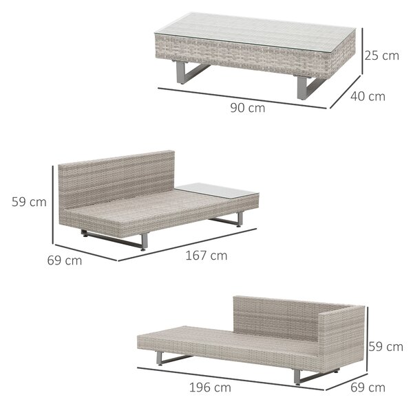 Salon de Gradina Outsunny, Set Canapele cu Masa din Ratan Gri | Aosom Romania