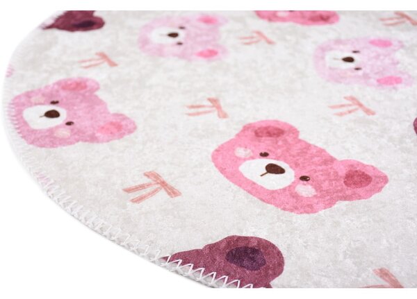 Covor pentru copii roz-fildeș lavabil ø100 cm Cute Teddies Pink – Vitaus