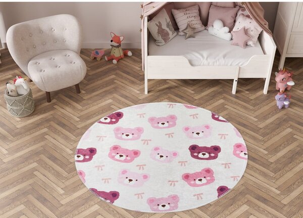 Covor pentru copii roz-fildeș lavabil ø100 cm Cute Teddies Pink – Vitaus