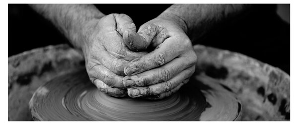 Tablou alb negru - producția de ceramică (120x50 cm)