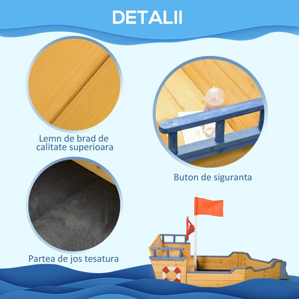 Outsunny Nisipar din Lemn pentru Copii in Forma de Corabie de Pirati cu Compartiment de Depozitare, Joc de Gradina 158x78x45.5cm | Aosom Romania