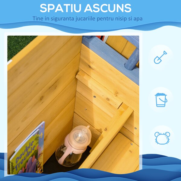 Outsunny Nisipar din Lemn pentru Copii in Forma de Corabie de Pirati cu Compartiment de Depozitare, Joc de Gradina 158x78x45.5cm | Aosom Romania