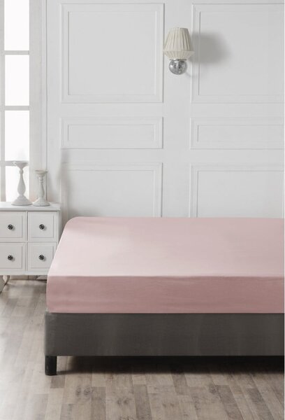 Cearceaf roz din bumbac cu elastic 140x200 cm – Mijolnir