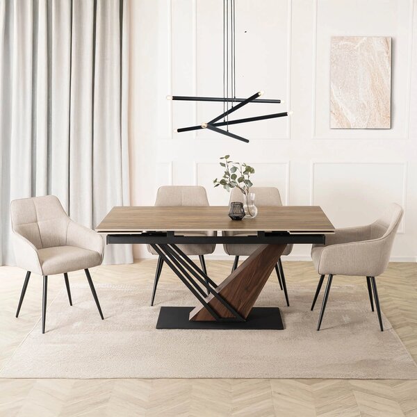 Masă sufragerie extensibilă Rixy 1 (Stejar închis + negru) (pentru 6-8 persoane). Promo -14%. 1129258