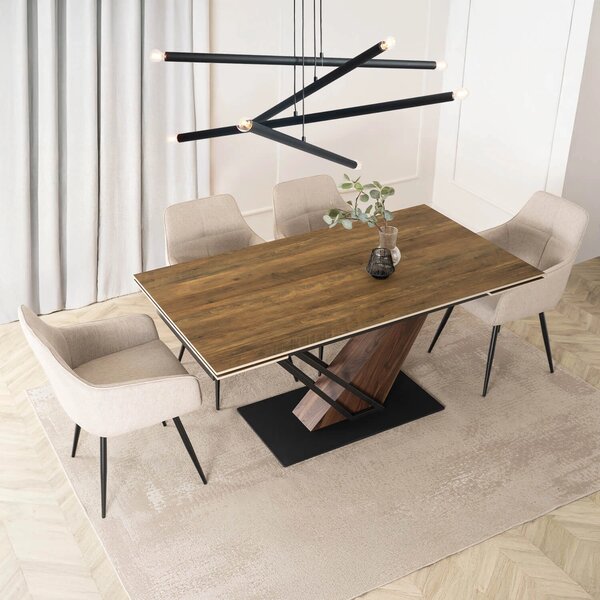 Masă sufragerie extensibilă Rixy 1 (Stejar închis + negru) (pentru 6-8 persoane). Promo -14%. 1129258