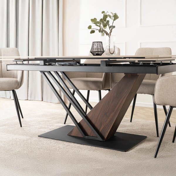 Masă sufragerie extensibilă Rixy 1 (Stejar închis + negru) (pentru 6-8 persoane). Promo -14%. 1129258