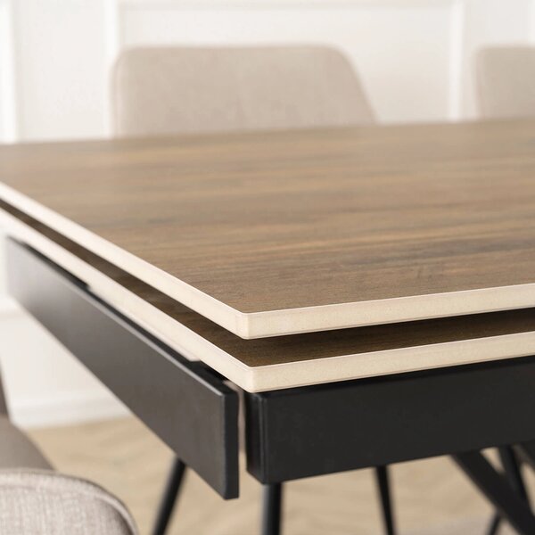 Masă sufragerie extensibilă Rixy 1 (Stejar închis + negru) (pentru 6-8 persoane). Promo -14%. 1129258