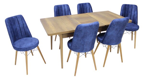 Set masă extensibilă Aris Nuc cu 6 scaune Apollo Albastru