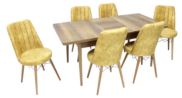 Set masă extensibilă Aris Nuc cu 6 scaune Apollo Galben