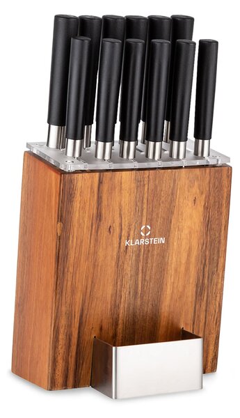 Klarstein Kitano XL Set de 13 piese Set de cuțite cu suport, 12 cuțite, oțel, suport luxos din lemn