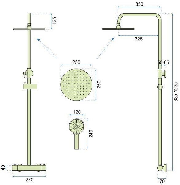 Coloana de dus cu termostat REA VINCENT NICKEL BRUSH INOX