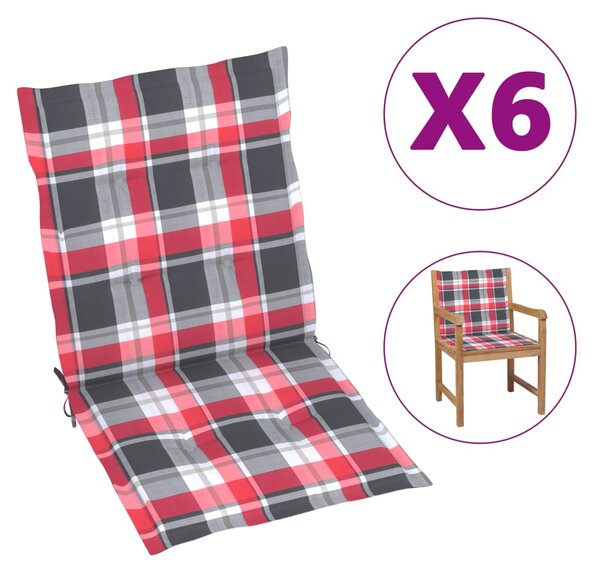 Perne scaun grădină, 6 buc., roșu, model carouri, 100x50x3 cm