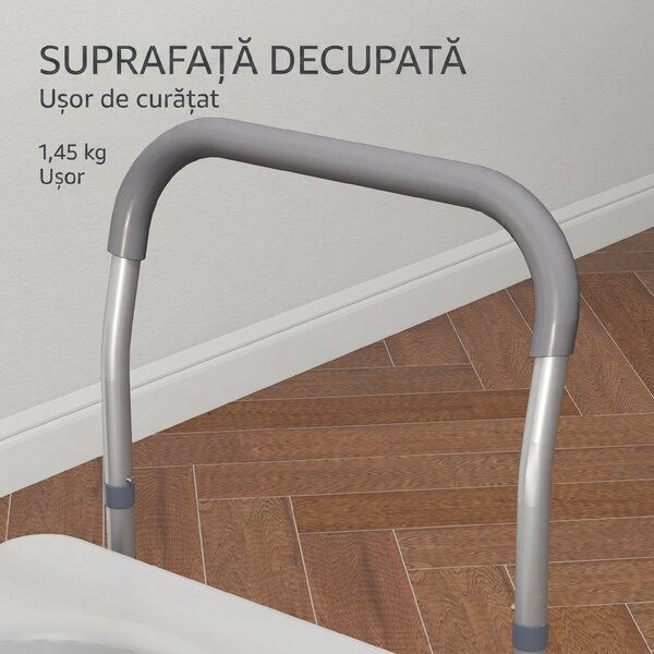 HOMCOM Scaun cu Vas de Toaletă pentru Vârstnici, Scaun de Toaletă Multifuncțional 4-În-1 cu Înălțime Reglabilă, 64x53x70-82 cm, Gri | Aosom Romania