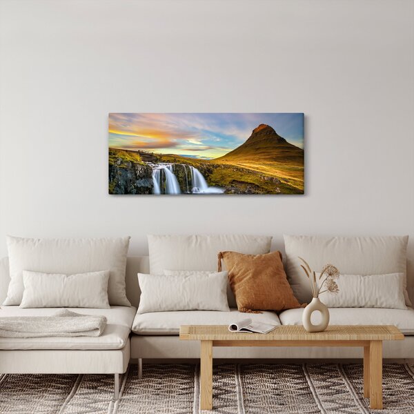 Tablou cu munții și cascade pe Islanda (120x50 cm)