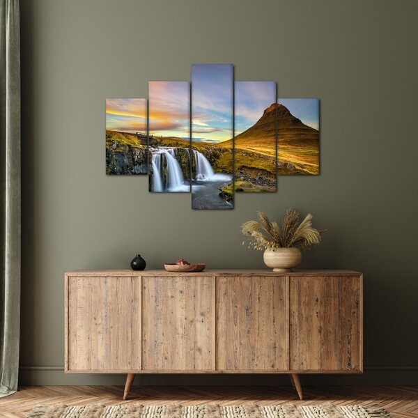 Tablou cu munții și cascade pe Islanda (150x105 cm)