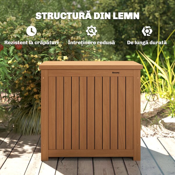 Outsunny Bancă de Exterior 130L, Capac, Cutie Lemn cu Balamale și Curea | Aosom Romania