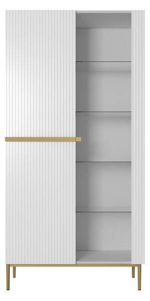Vitrina Nicole 100 cm cu fata canelata - picioare alb mat / auriu