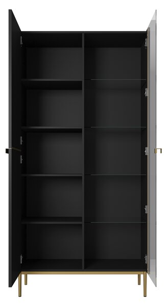 Vitrina Nicole 100 cm cu fata canelata - picioare negru mat / auriu