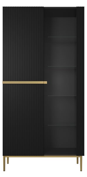 Vitrina Nicole 100 cm cu fata canelata - picioare negru mat / auriu