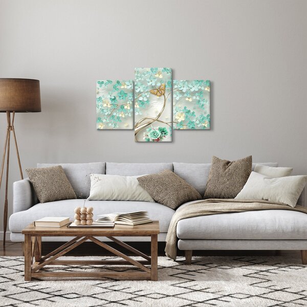 Tablou cu flori și fluturi (90x60 cm)