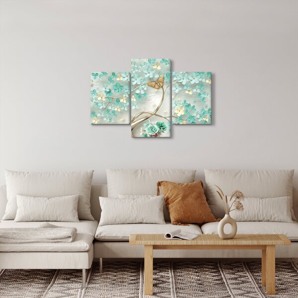Tablou cu flori și fluturi (90x60 cm)