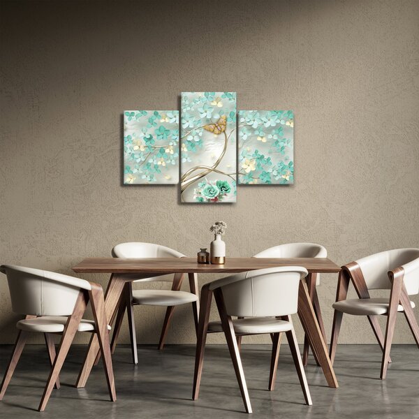 Tablou cu flori și fluturi (90x60 cm)