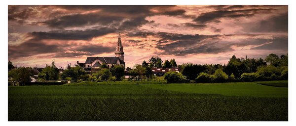 Tablou cu peisaj și biserică (120x50 cm)