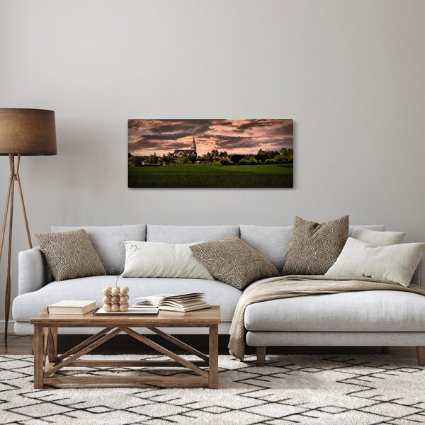 Tablou cu peisaj și biserică (120x50 cm)
